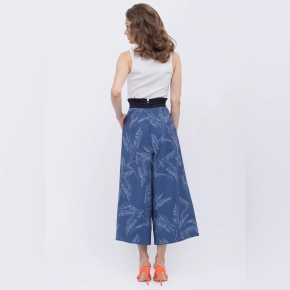 BAYOU PALMS PRINT DENIM PAPERBAG WAIST PANT TYRESE SYDONNA OBO - Picture 2 of 6